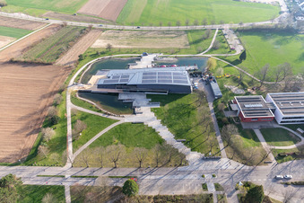 Aerial view of Cultural and Community Center in Denzlingen in the state Baden-Wuerttemberg, Germany