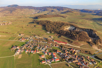 Aerial view of Winegrowing village on the Kaiserstuhl from the northwest in the district Oberrotweil in Vogtsburg im Kaiserstuhl in the state Baden-Wuerttemberg, Germany