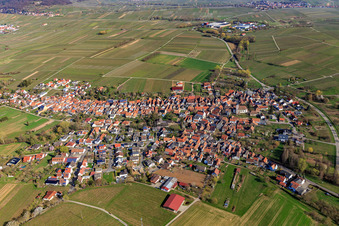 Village overview from the south in Göcklingen in the state Rhineland-Palatinate, Germany
