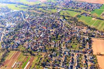 Aerial view of From the north in the district Billigheim in Billigheim-Ingenheim in the state Rhineland-Palatinate, Germany