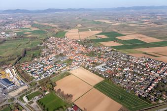 Village - view on the edge of agricultural fields and farmland in Rohrbach in the state Rhineland-Palatinate, Germany from above