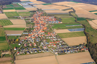 Aerial view of Overview of the town from the east in Erlenbach bei Kandel in the state Rhineland-Palatinate, Germany