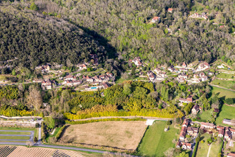 Aerial photograpy of La Roque-Gageac in the state Dordogne, France