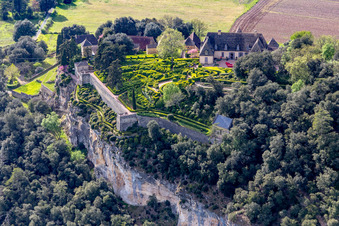 Park and gardenss of the castle Marqueyssac above the Dordogne in Vezac in Nouvelle-Aquitaine, France
