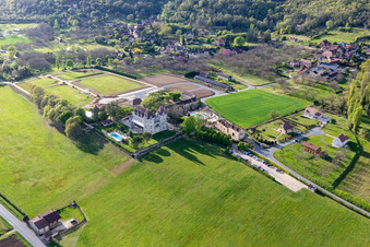 Aerial view of Chateau de Monrecour in Saint-Vincent-de-Cosse in the state Dordogne, France