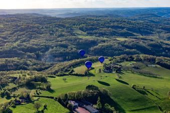 Balloon launch in Veyrines-de-Domme in the state Dordogne, France from above
