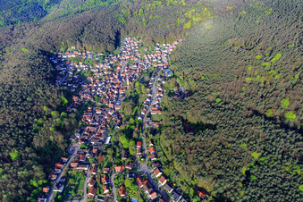 Aerial view of Village overview from the east in Dörrenbach in the state Rhineland-Palatinate, Germany