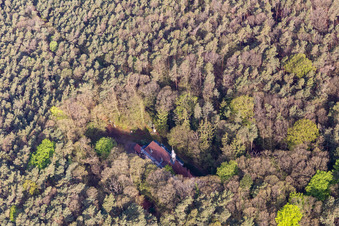 Aerial view of Kolmerberg Chapel in Dörrenbach in the state Rhineland-Palatinate, Germany