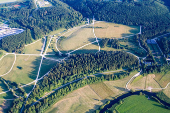 Curved loop of the riparian zones on the course of the river of the river Danube in Tuttlingen in the state Baden-Wurttemberg