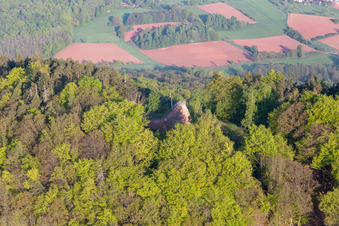 Aerial view of Hohenberg Tower in Birkweiler in the state Rhineland-Palatinate, Germany