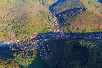 Aerial view of Village overview from the east in Ramberg in the state Rhineland-Palatinate, Germany