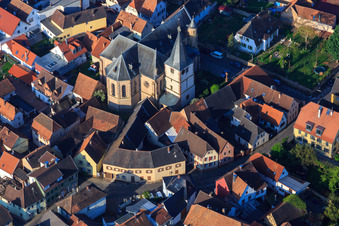 Aerial view of Church in the town center in the district Arzheim in Landau in der Pfalz in the state Rhineland-Palatinate, Germany