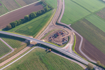 Aerial view of Bypass construction site in Impflingen in the state Rhineland-Palatinate, Germany
