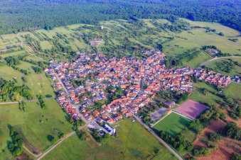 Aerial view of From the east in the district Büchelberg in Wörth am Rhein in the state Rhineland-Palatinate, Germany
