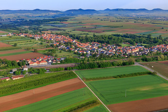 View of the town from the east, beyond the railway line in Winden in the state Rhineland-Palatinate, Germany
