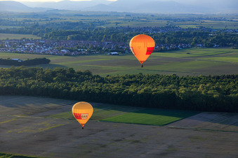 Aerial view of Pfalzgas twin balloons in Steinweiler in the state Rhineland-Palatinate, Germany