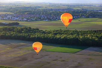 Aerial photograpy of Pfalzgas twin balloons in Steinweiler in the state Rhineland-Palatinate, Germany