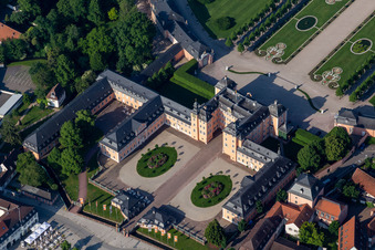 Aerial view of Schwetzingen Castle and the French baroque garden in Schwetzingen in the state of Baden-Wuerttemberg