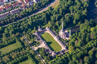 Aerial photograpy of Schwetzingen Castle and the French baroque garden in Schwetzingen in the state of Baden-Wuerttemberg