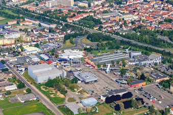 Aerial view of Technology Museum Speyer from the east in Speyer in the state Rhineland-Palatinate, Germany