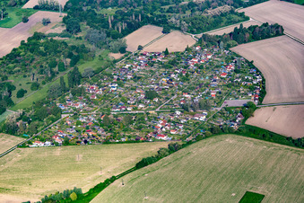 Aerial view of Allotment gardener bullet trap in Speyer in the state Rhineland-Palatinate, Germany