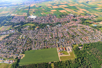 City overview from the north in Bellheim in the state Rhineland-Palatinate, Germany
