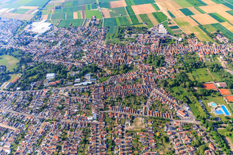 City overview from the northwest in Bellheim in the state Rhineland-Palatinate, Germany