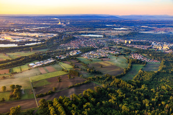 City overview from the north in Wörth am Rhein in the state Rhineland-Palatinate, Germany