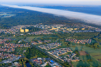 City overview from the northeast with the district Dorschberg in Wörth am Rhein in the state Rhineland-Palatinate, Germany