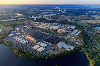 Aerial view of Wörth Automobile Plant with Daimler Truck Plant and Wörth Industrial Park GmbH in Wörth am Rhein in the state Rhineland-Palatinate, Germany