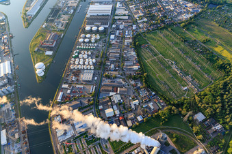 Rhine port with Oiltanking Deutschland GmbH & Co. KG in the district Mühlburg in Karlsruhe in the state Baden-Wuerttemberg, Germany
