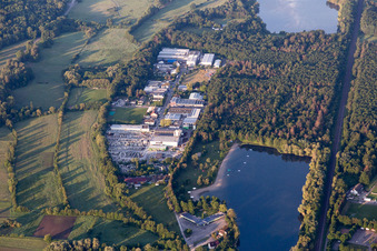 Engineering plant at Buchzig Lake in the district Bruchhausen in Ettlingen in the state Baden-Wuerttemberg, Germany