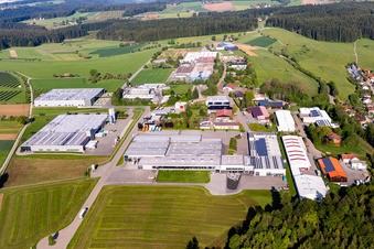 Industrial and commercial area with Uwe Mueller GmbH&Co.KG, Rahm Drehtechnik GmbH, Dobergo GmbH & Co. KG, Gebrueder Weiss GmbH, Heinrich Seeger, GROHE Technology AG, Reifendienst Glatthaar, Pewe Weidlich GmbH and REMONDIS Industrie Service GmbH & Co. KG in Betzweiler in the state Baden-Wurttemberg, Germany