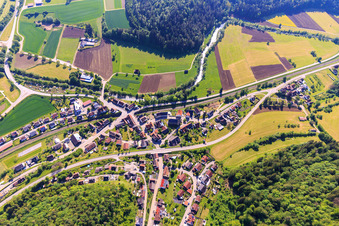 View of the town on the Neckar from the west in the district Altoberndorf in Oberndorf am Neckar in the state Baden-Wuerttemberg, Germany