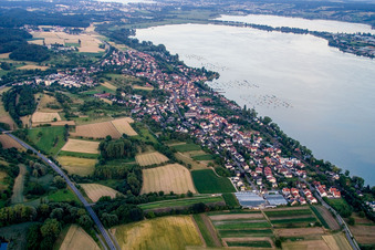 Aerial view of Village on the lake bank areas of the lake of Constance in Allensbach in the state Baden-Wurttemberg, Germany