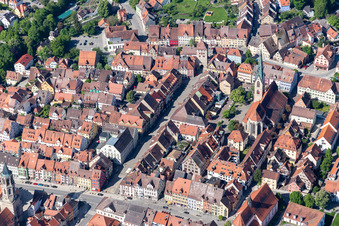 Aerial view of Old Town area and city center in Rottweil in the state Baden-Wurttemberg