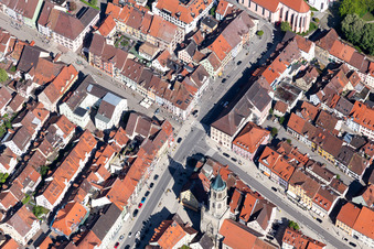 Aerial photograpy of Old Town area and city center in Rottweil in the state Baden-Wurttemberg