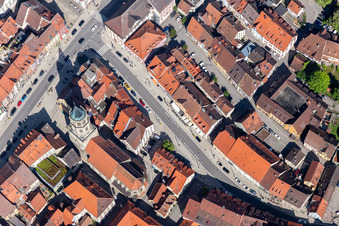 Aerial view of Church building of Kapellenkirche in Old Town- center of downtown in Rottweil in the state Baden-Wurttemberg, Germany