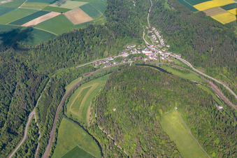 Neckar loop from the east in the district Talhausen in Epfendorf in the state Baden-Wuerttemberg, Germany