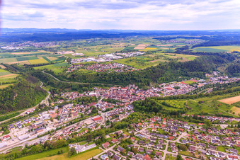 Aerial view of City view from the north in Sulz am Neckar in the state Baden-Wuerttemberg, Germany