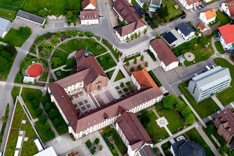 Aerial view of Building complex of the St. Francis Foundation Monastery in the district Heiligenbronn in Schramberg in the state Baden-Wuerttemberg, Germany