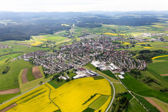 Village view on the edge of agricultural fields and land in Dunningen in the state Baden-Wurttemberg, Germany