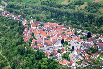Surrounded by forest and forest areas center of the streets and houses and residential areas in Rosenfeld in the state Baden-Wurttemberg, Germany