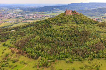 Aerial photograpy of Hohenzollern Castle in the district Zimmern in Bisingen in the state Baden-Wuerttemberg, Germany