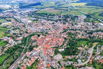 Aerial view of Old Town in Hechingen in the state Baden-Wuerttemberg, Germany