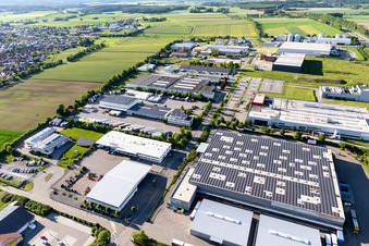 Aerial view of Industrial estate and company settlement on A81 in Empfingen in the state Baden-Wurttemberg, Germany