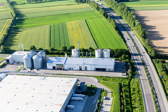 Aerial view of Max-Eyth-Straße industrial area with ante-BioPELL GmbH & Co. KG in Empfingen in the state Baden-Wuerttemberg, Germany
