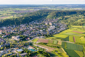 Surrounded by forest and forest areas center of the streets and houses and residential areas in Herrenberg in the state Baden-Wurttemberg, Germany