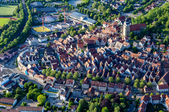 Old Town area and city center in Herrenberg in the state Baden-Wurttemberg