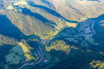 Aerial view of Kinzig Valley in Wolfach in the state Baden-Wuerttemberg, Germany